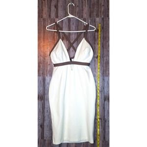 WINDSOR - Short Midi Off-White/Cream/Brown Strappy Sheath Dress - Size L